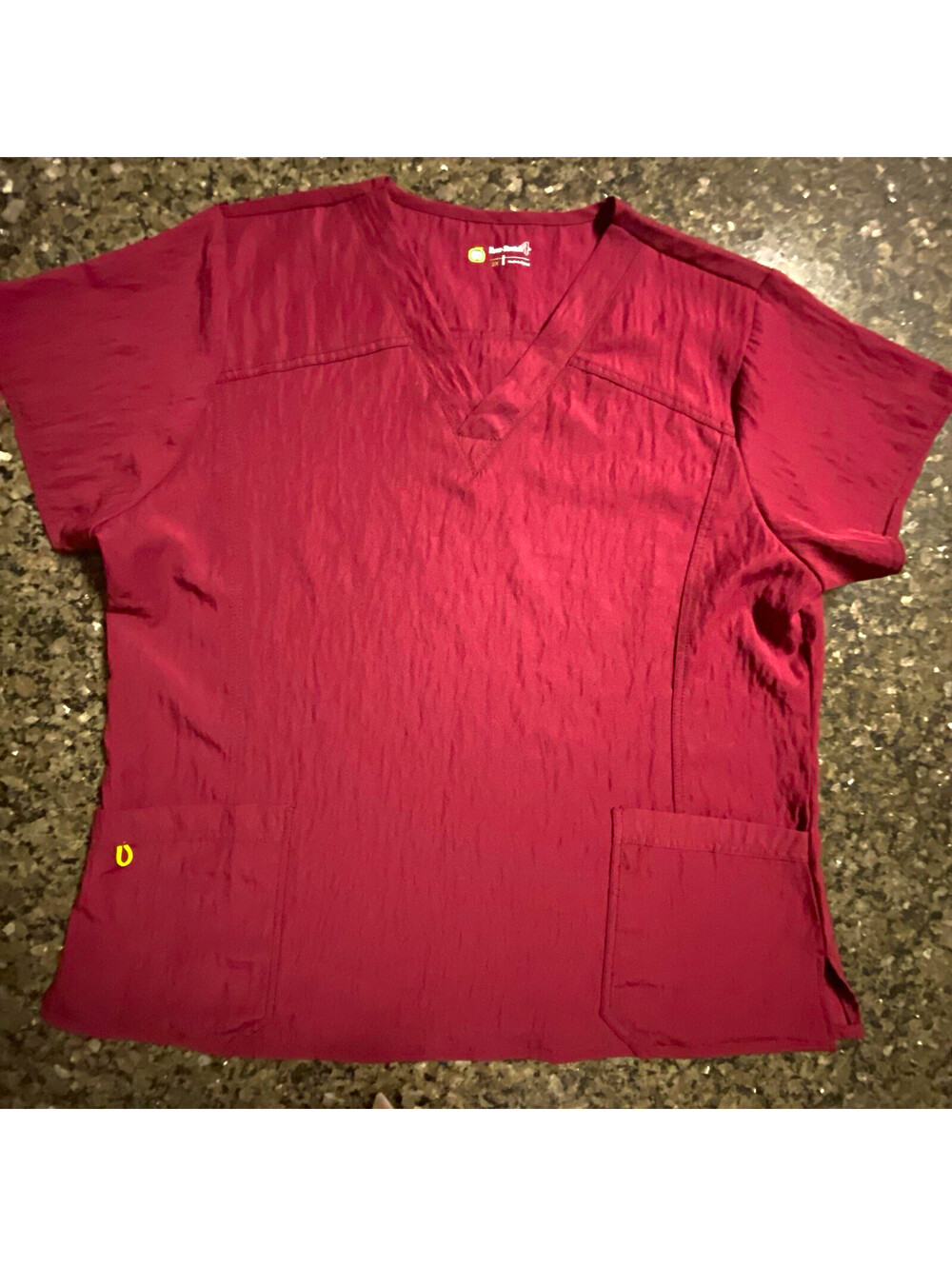 Four-Stretch Burgundy Solid Medical Scrub Top 2X Polyester Woven
